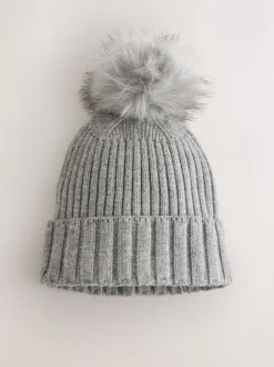 Grijs - Rib Knit Pom Hat