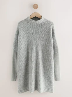 Grijs - Ribbed Mock Layer Poncho