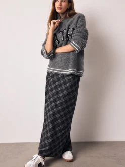 Grijs - Ruit Midi Slip Rok