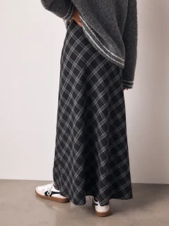 Grijs - Ruit Midi Slip Rok