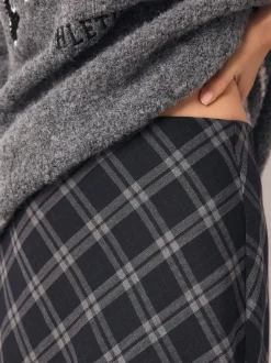 Grijs - Ruit Midi Slip Rok