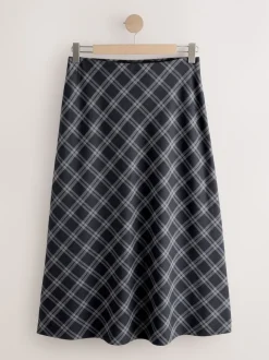 Grijs - Ruit Midi Slip Rok