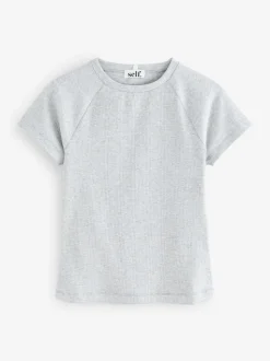 Grijs - self. Aansluitend geribbeld T-shirt