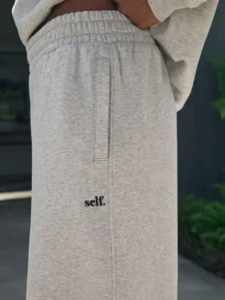 Grijs - self. joggingbroek met wijde pijpen