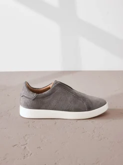 Grijs - Signature Premium Leather Laceless Slip-On Trainers