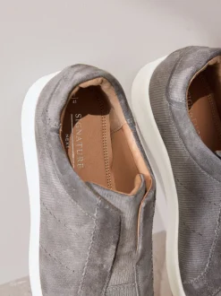 Grijs - Signature Premium Leather Laceless Slip-On Trainers