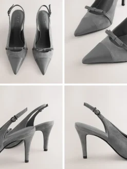 Grijs suède - Forever Comfort® Leather Pointed Cutout Bow Slingback Heels