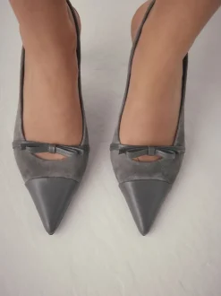 Grijs suède - Forever Comfort® Leather Pointed Cutout Bow Slingback Heels