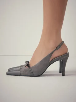 Grijs suède - Forever Comfort® Leather Pointed Cutout Bow Slingback Heels