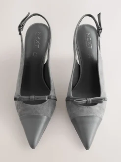 Grijs suède - Forever Comfort® Leather Pointed Cutout Bow Slingback Heels