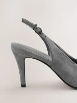 Grijs suède - Forever Comfort® Leather Pointed Cutout Bow Slingback Heels