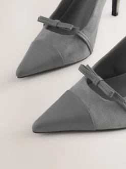 Grijs suède - Forever Comfort® Leather Pointed Cutout Bow Slingback Heels