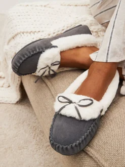 Grijs - Suède moccasin-pantoffels