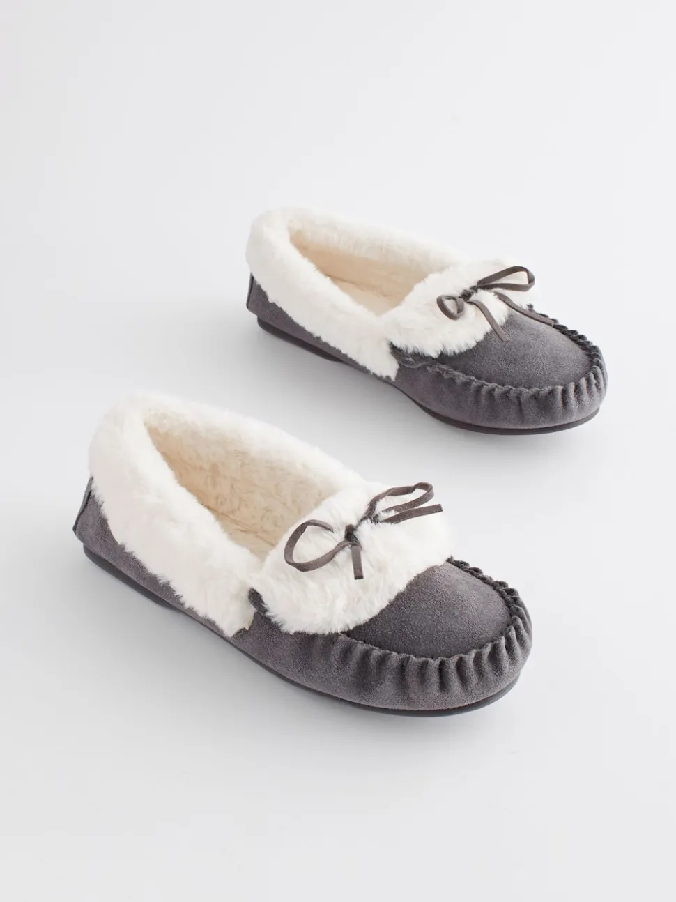 Grijs - Suède moccasin-pantoffels