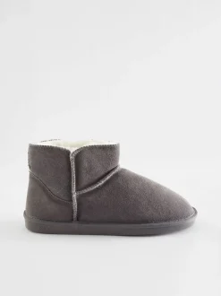 Grijs - Suède pantoffellaarsjes met voering van imitatiebont