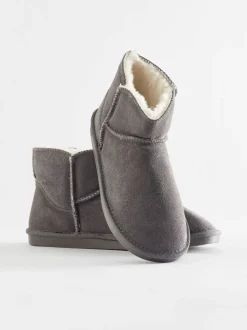 Grijs - Suède pantoffellaarsjes met voering van imitatiebont