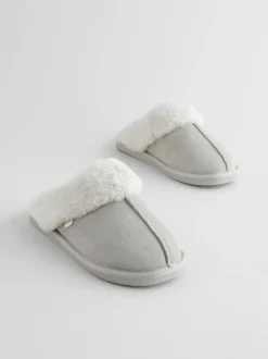 Grijs - Suede Faux Fur Mule Slippers