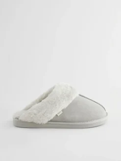 Grijs - Suede Faux Fur Mule Slippers