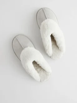Grijs - Suede Faux Fur Mule Slippers