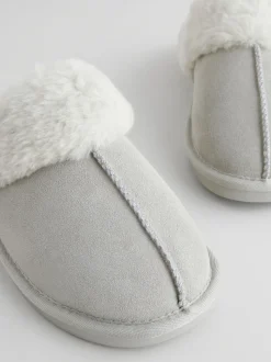 Grijs - Suede Faux Fur Mule Slippers