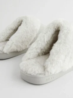 Grijs - Suede Faux Fur Mule Slippers