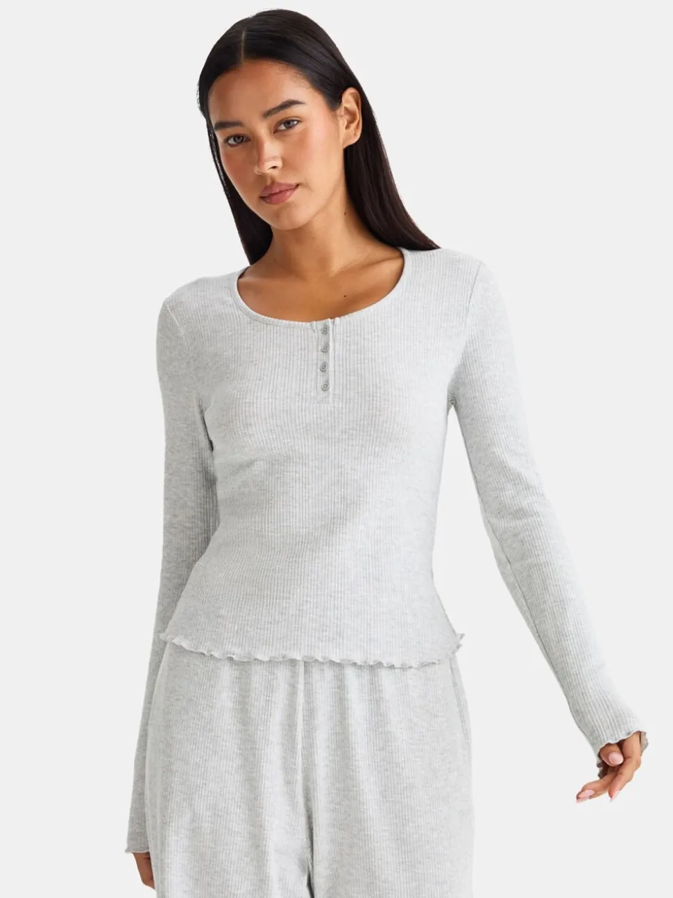 Grijs - TALA Sleep Lounge Henley Long Sleeve Pyjama Top