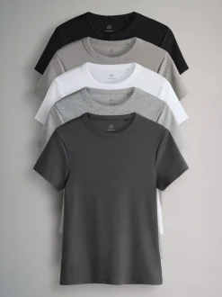 Grijs - The Set 5 Pack Korte Mouw Geribd T-shirt