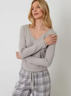 Grijs - Threadbare - Katoenen pyjama met lange mouwen