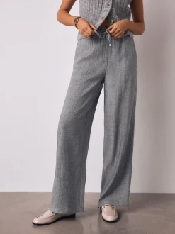 Grijs - Tie Waist Wide Leg Trousers with Wool