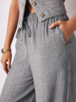 Grijs - Tie Waist Wide Leg Trousers with Wool