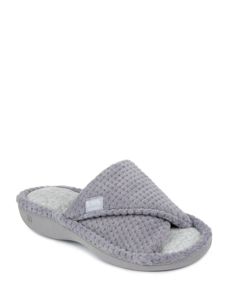 Grijs - Totes - Isotoner Popcorn Turnover pantoffels met open neus voor dames