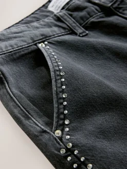 Grijs - Washed Black Embellished Studded High Rise Palazzo Wide Leg Jeans