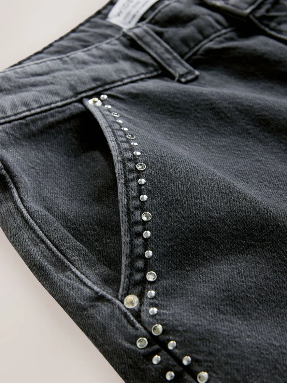 Grijs - Washed Black Embellished Studded High Rise Palazzo Wide Leg Jeans