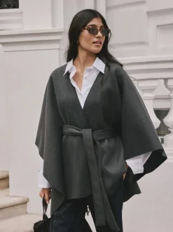 Grijs - Wrap Front Cape Poncho