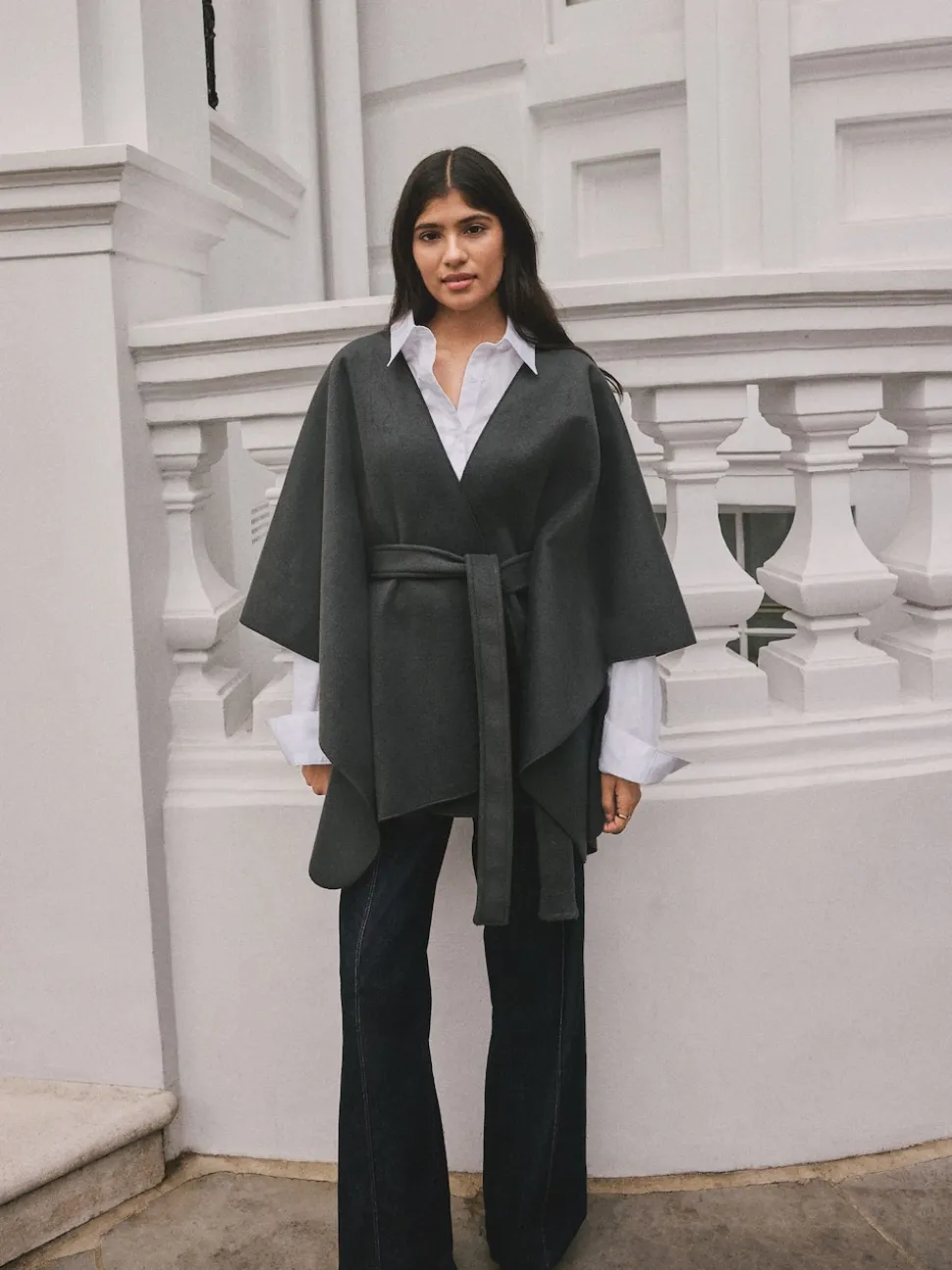 Grijs - Wrap Front Cape Poncho