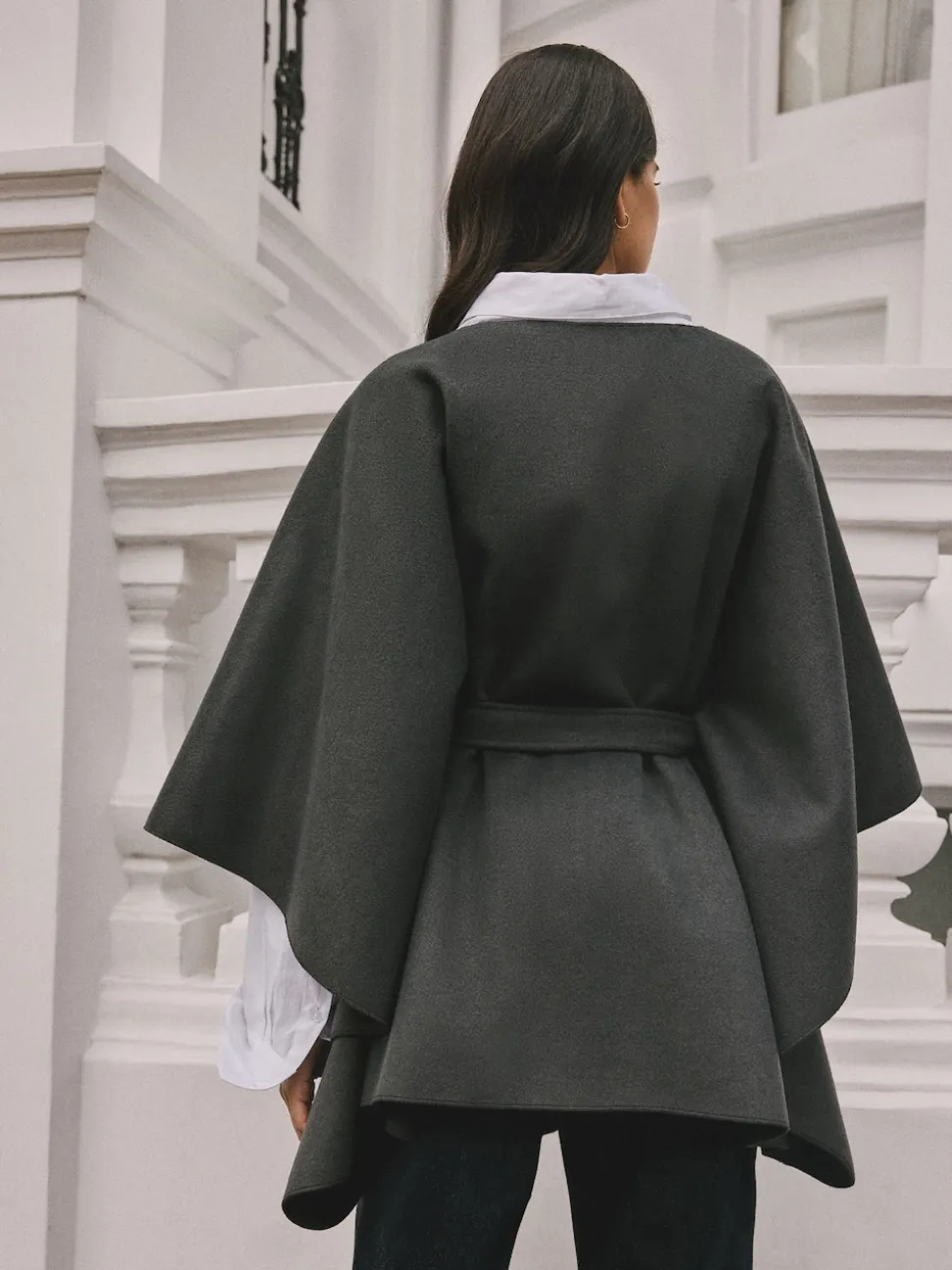 Grijs - Wrap Front Cape Poncho