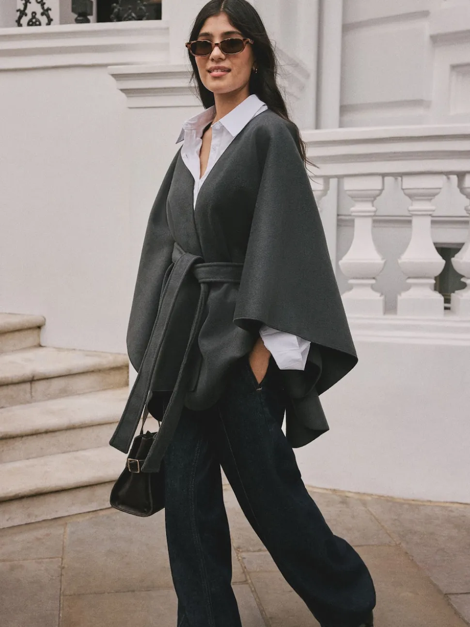 Grijs - Wrap Front Cape Poncho