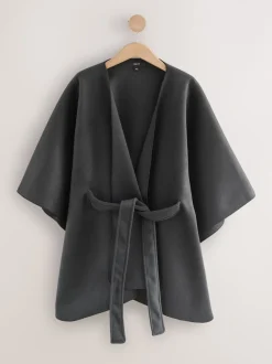 Grijs - Wrap Front Cape Poncho
