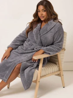 Grijs - Yours Curve Fluffy Shawl Collar Robe