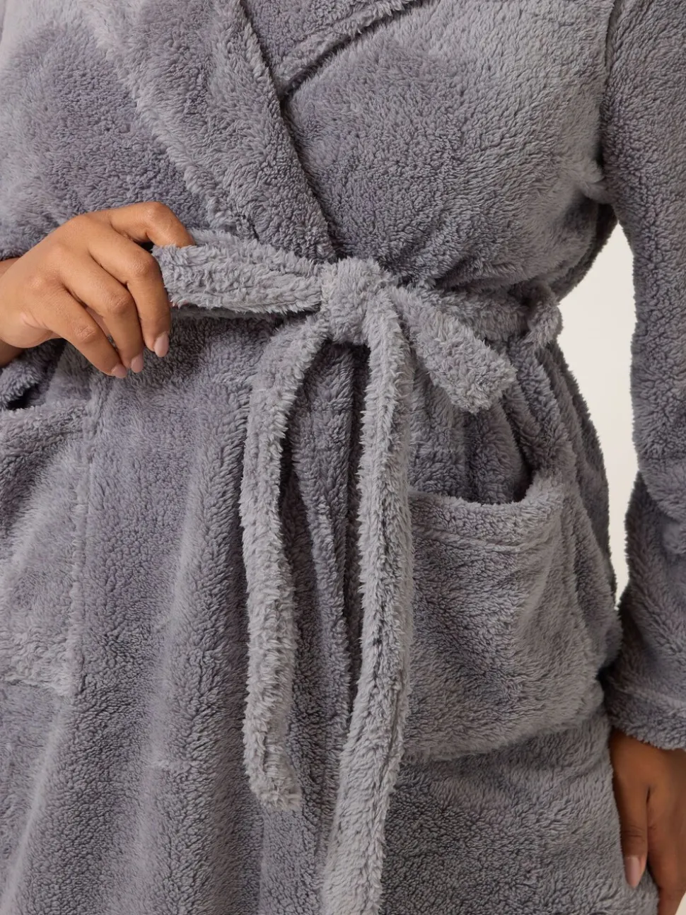Grijs - Yours Curve Fluffy Shawl Collar Robe