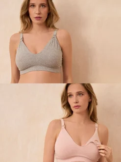 Grijs en poederroze - Seraphine Bamboo Soft Seamless Maternity & Nursing Bra 2 Pack