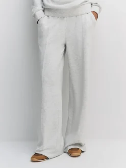 Grijs gemêleerd - Premium jersey joggingbroek met wijde pijpen