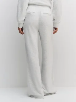 Grijs gemêleerd - Premium jersey joggingbroek met wijde pijpen