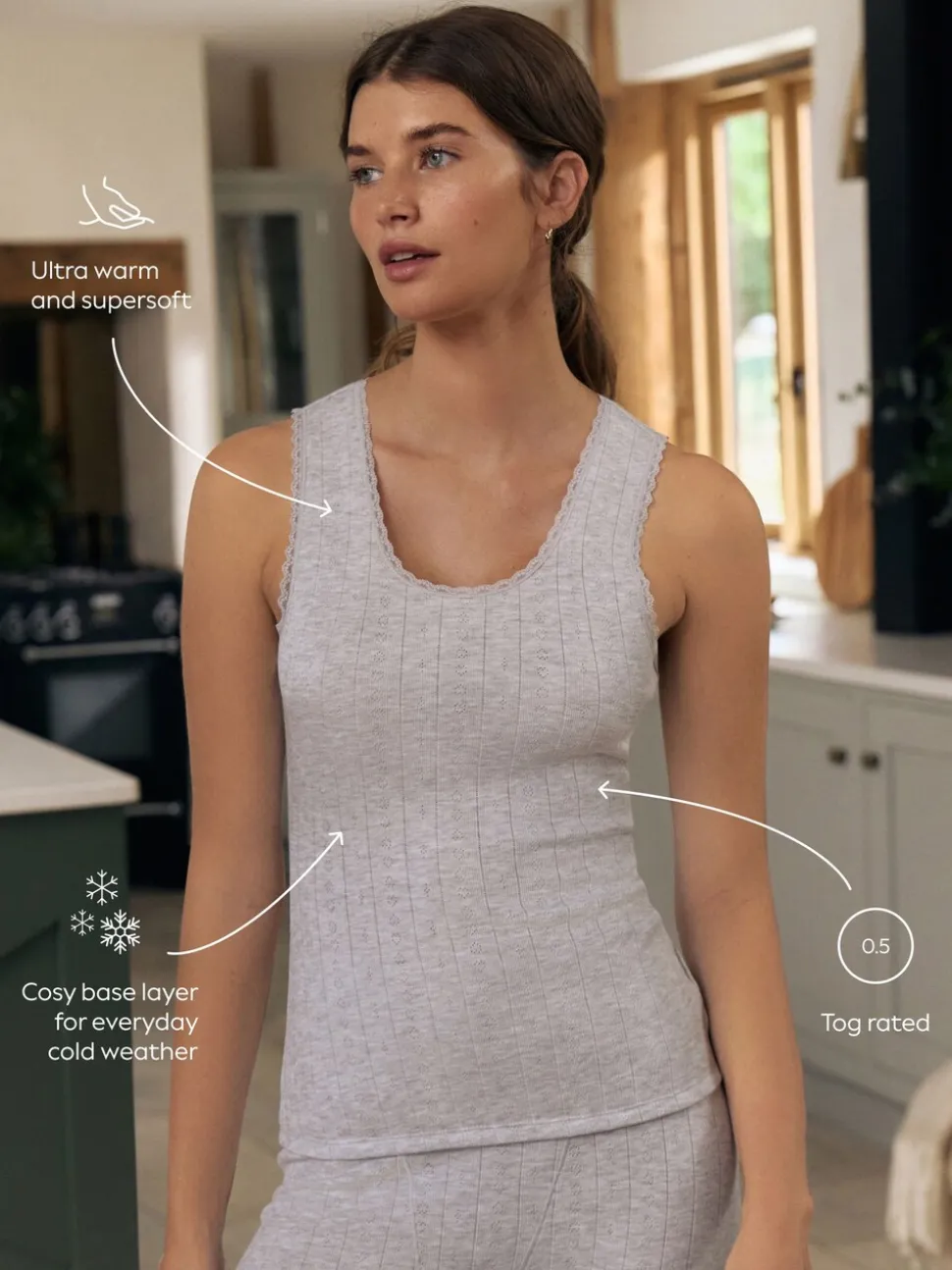 Grijs gemêleerd - Thermal Maximum Warmth Cosy Pointelle Vest