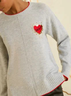 Grijs Lovertjes Rood Liefde Hart - Love & Roses warme gebreide trui