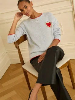 Grijs Lovertjes Rood Liefde Hart - Love & Roses warme gebreide trui