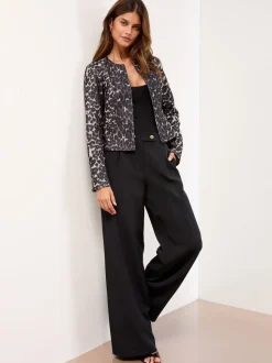 Grijs met dierenprint - Lipsy - Kraagloze korte blazer