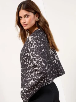 Grijs met dierenprint - Lipsy - Kraagloze korte blazer