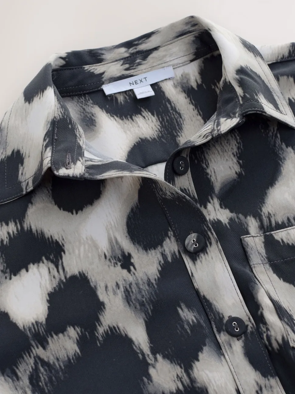 Grijs met luipaardprint - Mini Long Sleeve Tie Waist Shirt Dress