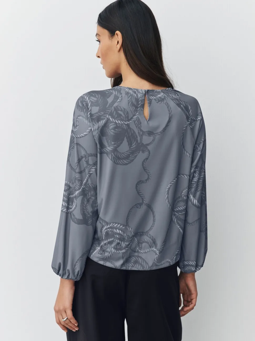 Grijs met touwprint - Twist Neck Long Sleeve Blouse